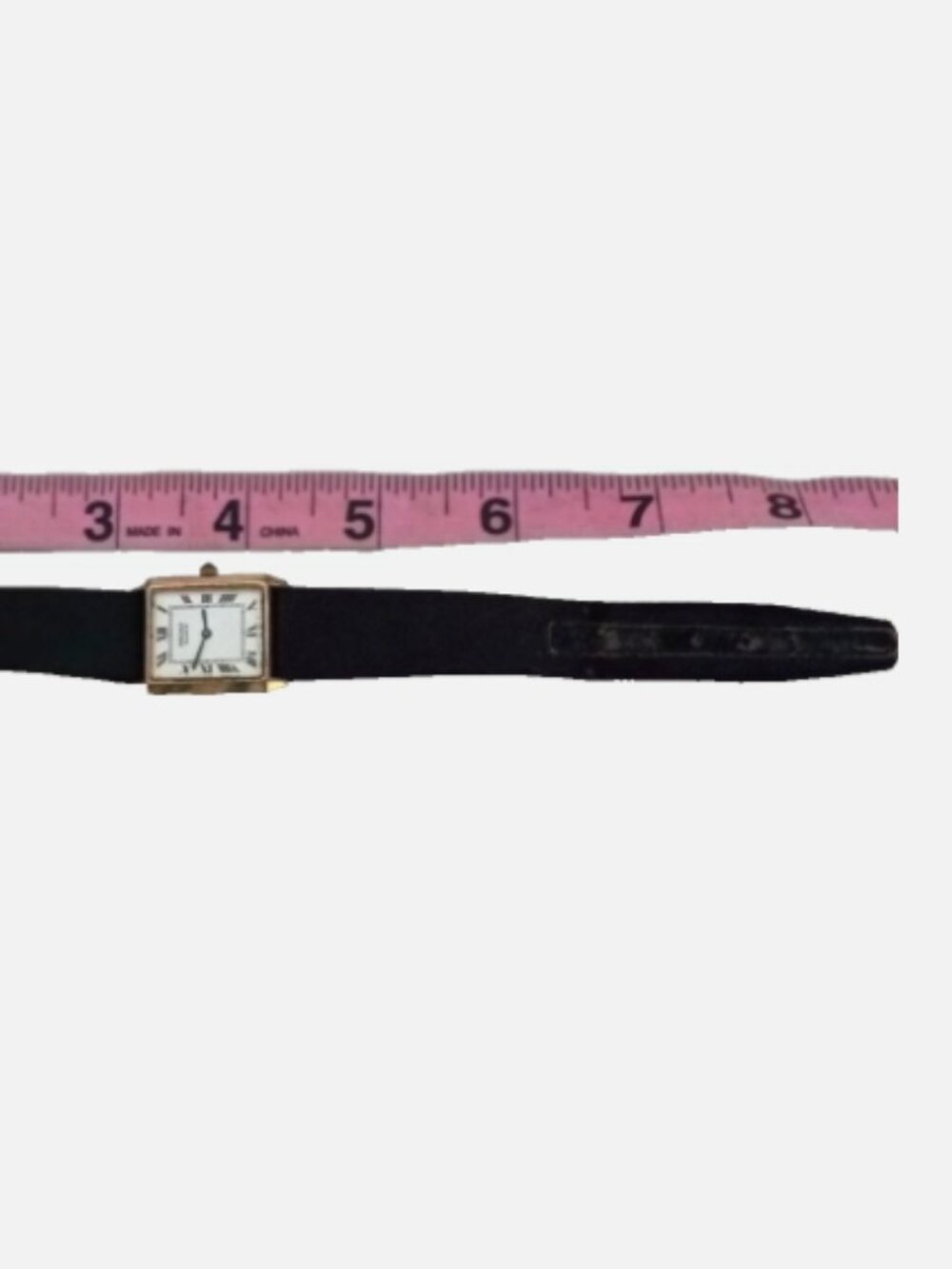 Vintage Seiko Tank Quartz Watch Gold Tone Roman Numeral Black Leather FOR REPAIR - Picture 10 of 12